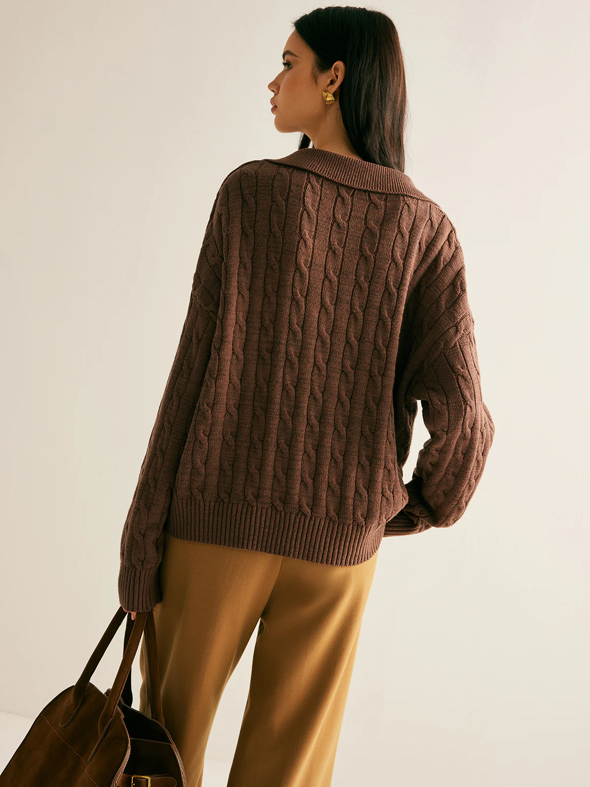 V-Neck Twist Lapel Sweater - Takermore