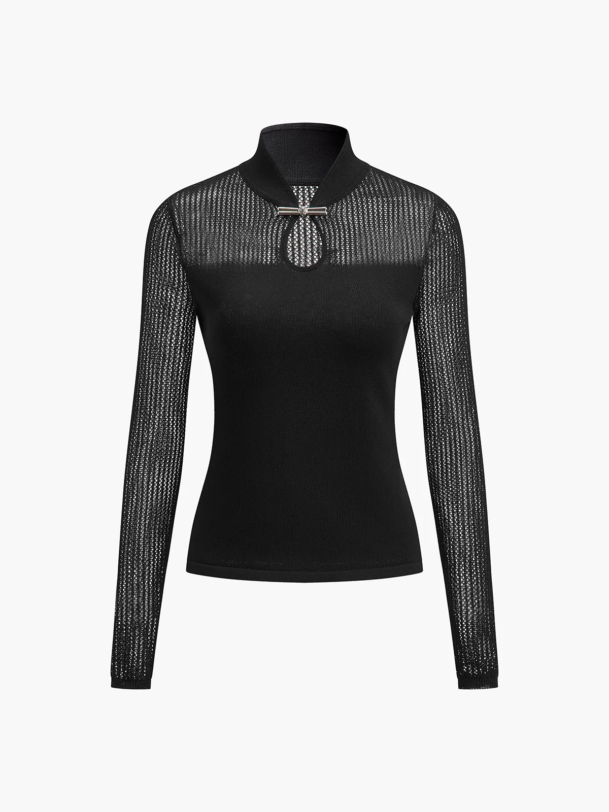 Keyhole Neckline Semi-Sheer Knit Top - Takermore