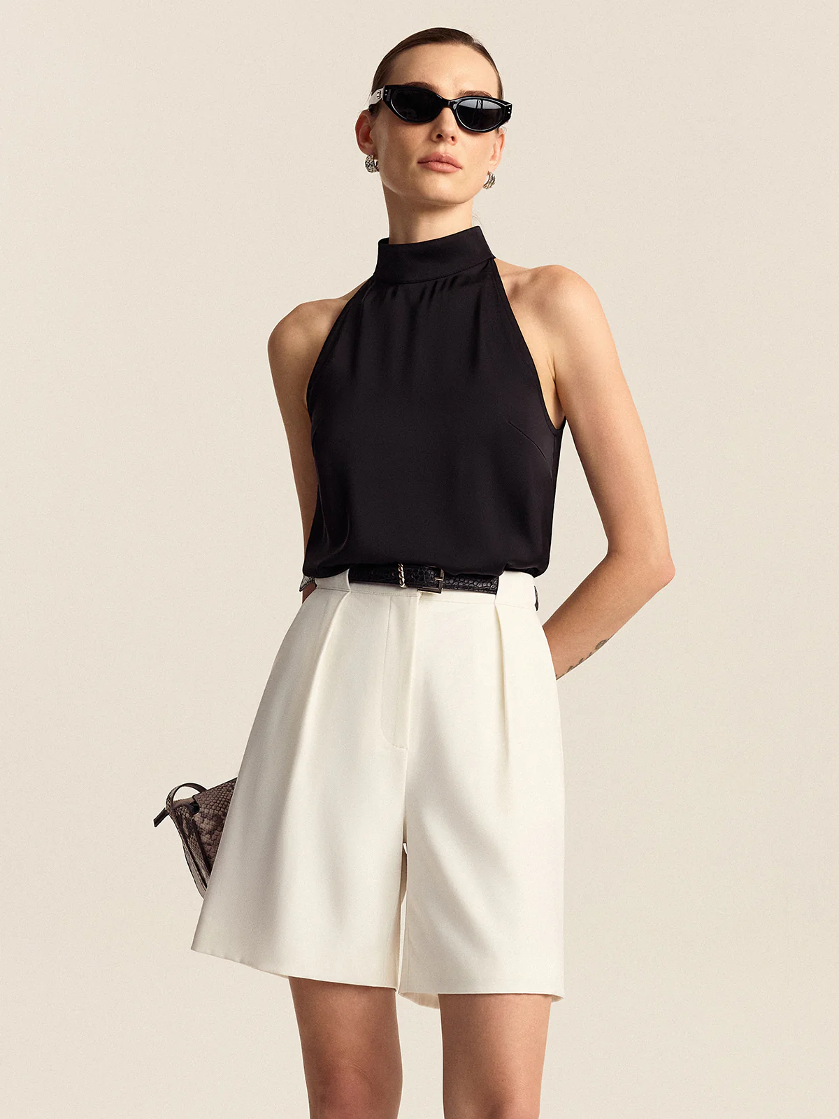 Belted Pleated High-Waisted Shorts - Takermore