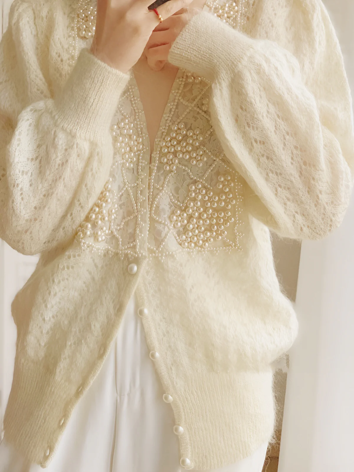 Romance Pearl Beaded Cardigan - Takermore