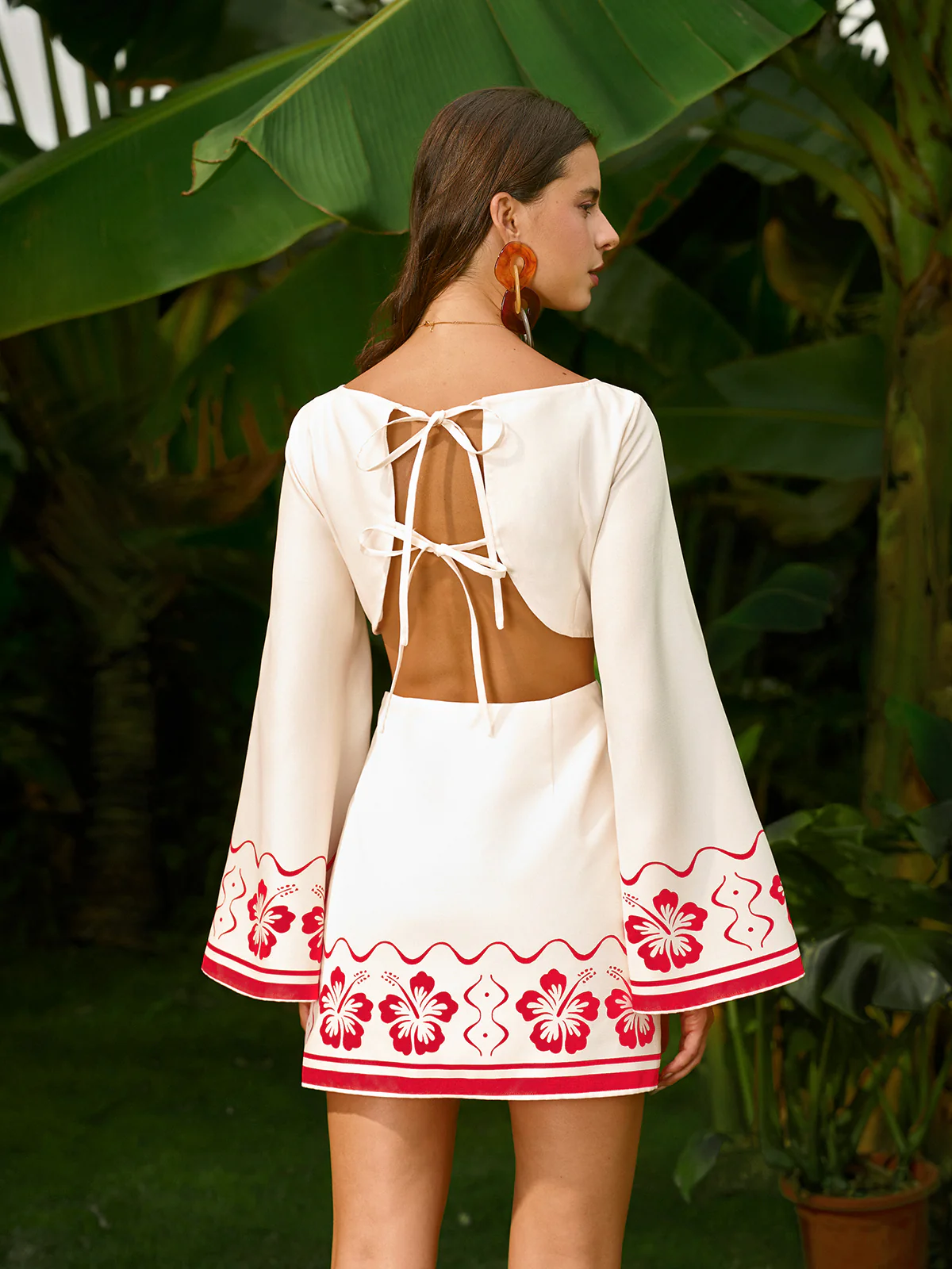 Floral Embroidered Backless Tie Dress - Takermore