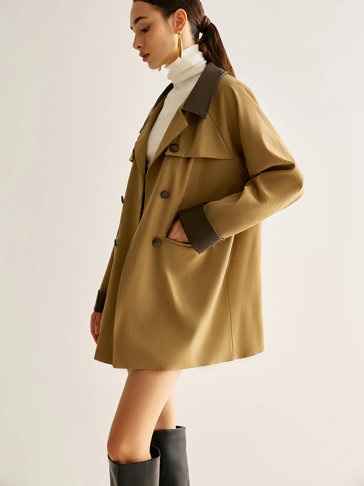 Contrast Binding Button Trench Coat - Takermore