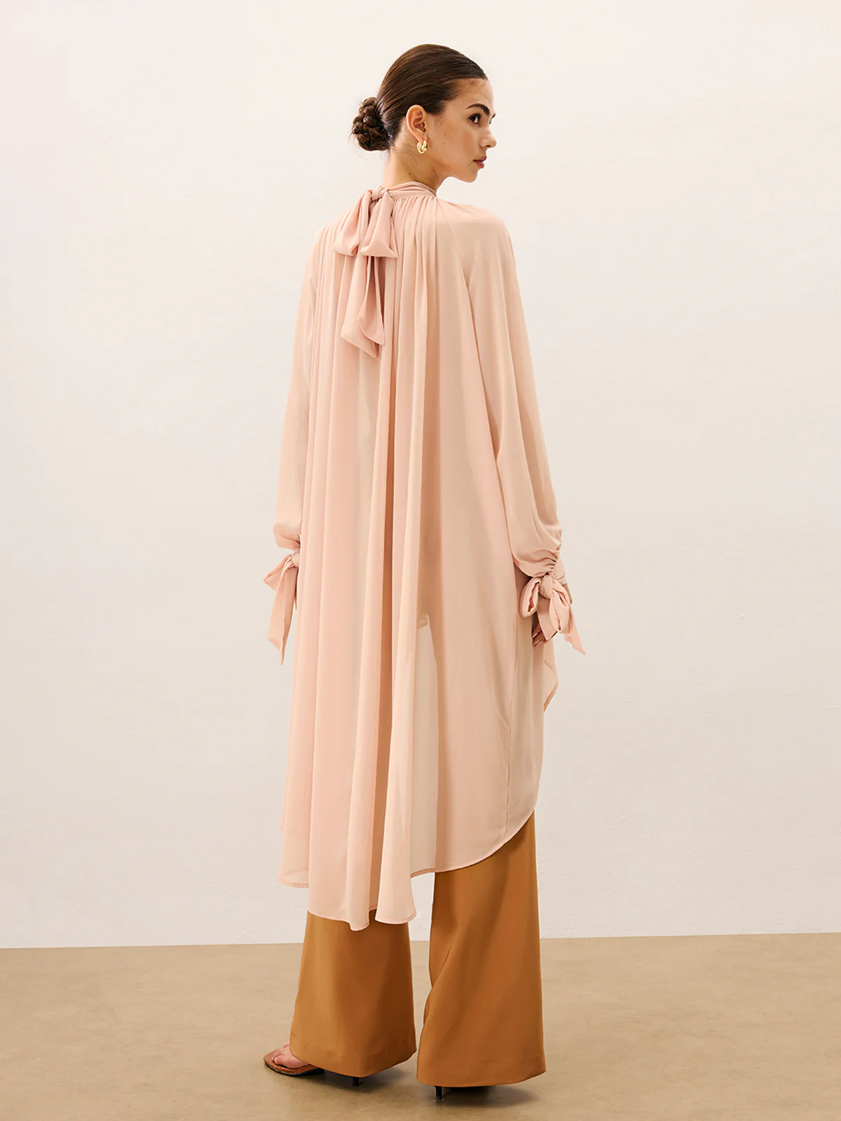 Ruffled Oversized Semi-Sheer Chiffon Blouse - Takermore
