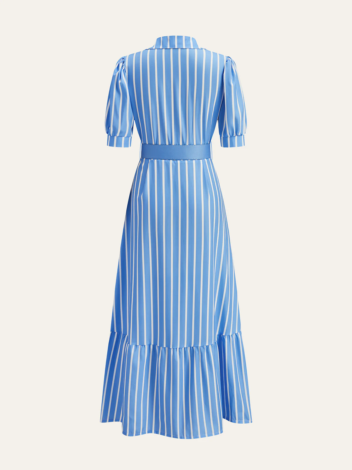 Belted Striped Dress with Puff Sleeves - Takermore