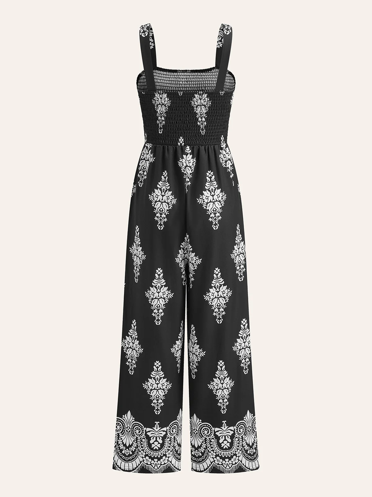 Smocked Floral Print Jumpsuit - Takermore