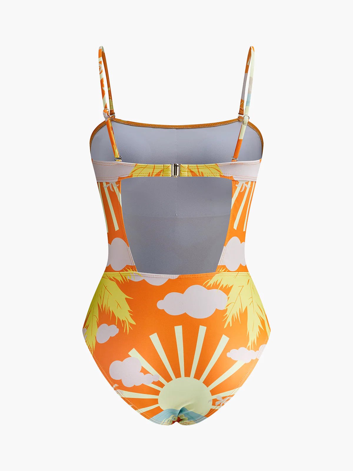 Tropical Print Back Cut-Out One-Piece Swimsuit - Takermore