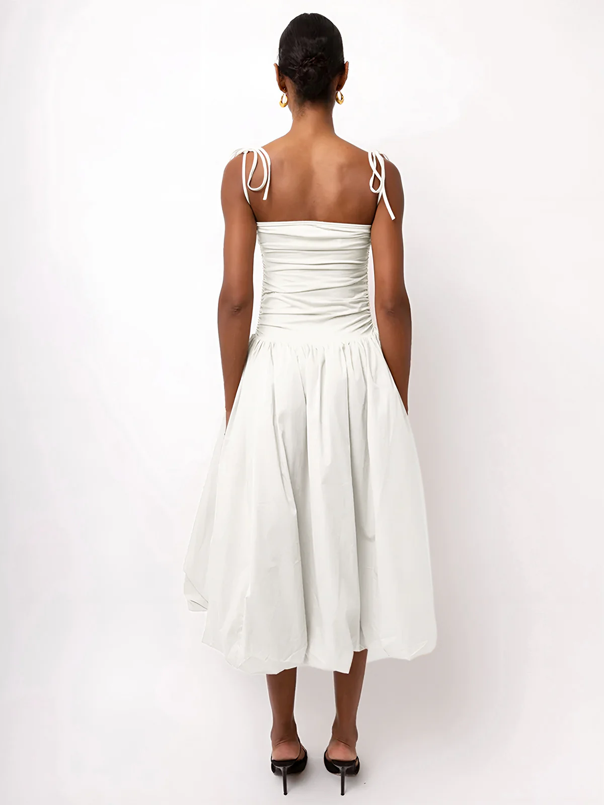 Knotted Adjustable Strap Pockets Midi Dress - Takermore