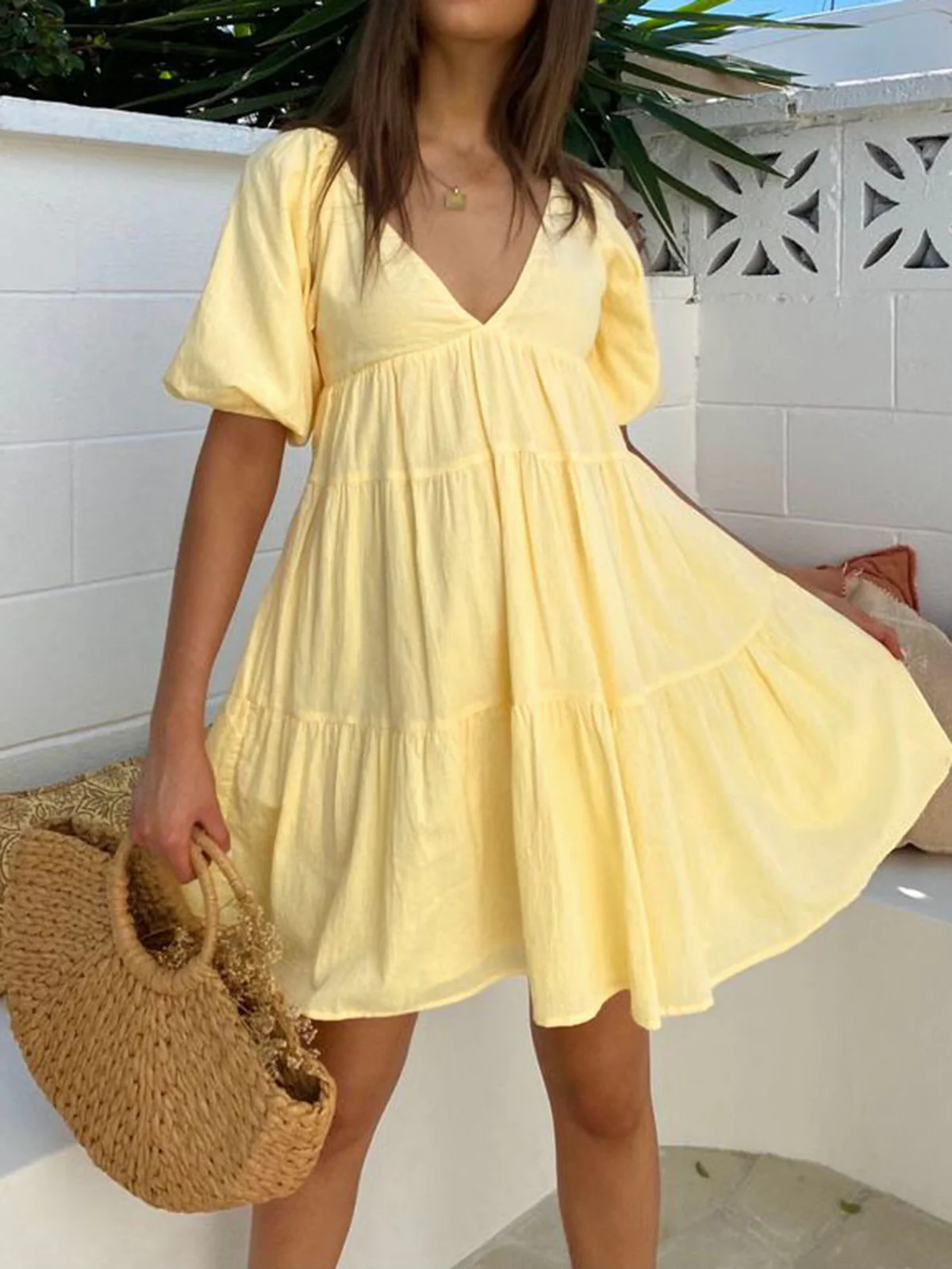 Sunshine Zippered Plunge Skater Short Dress - Takermore