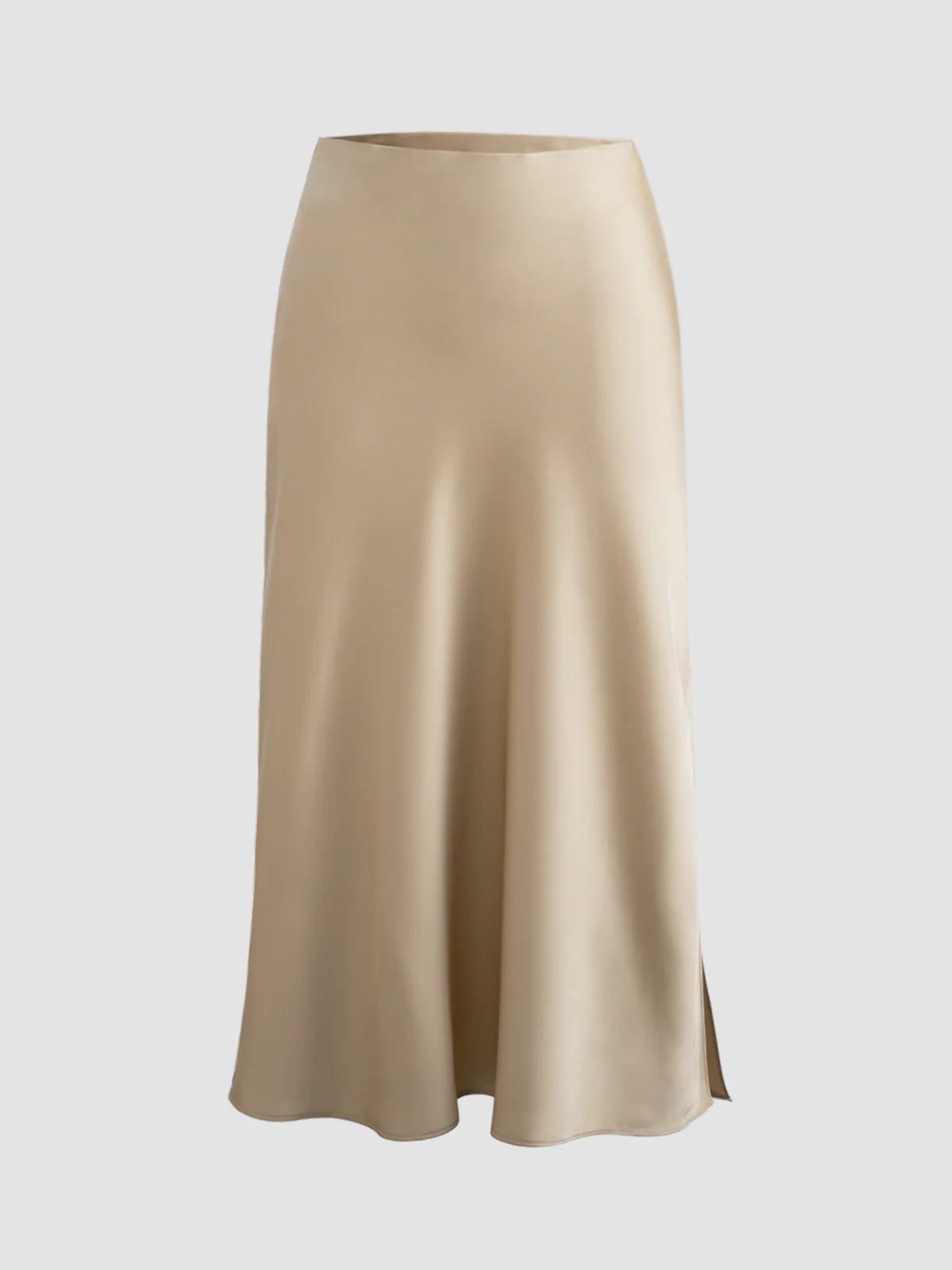 Creamy Cappuccino Satin Midi Skirt - Takermore