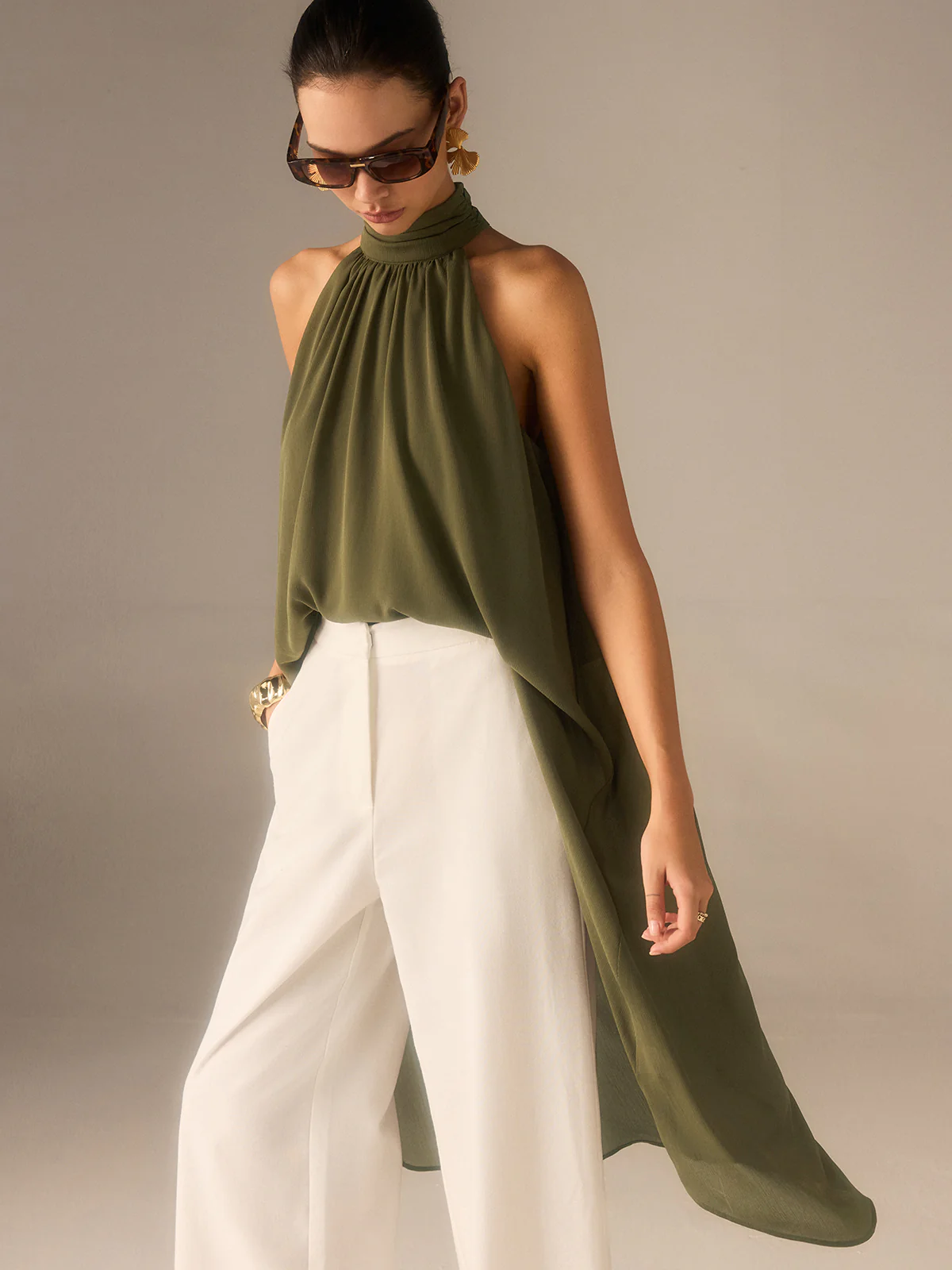 Halter-Neck Chiffon Long Top - Takermore