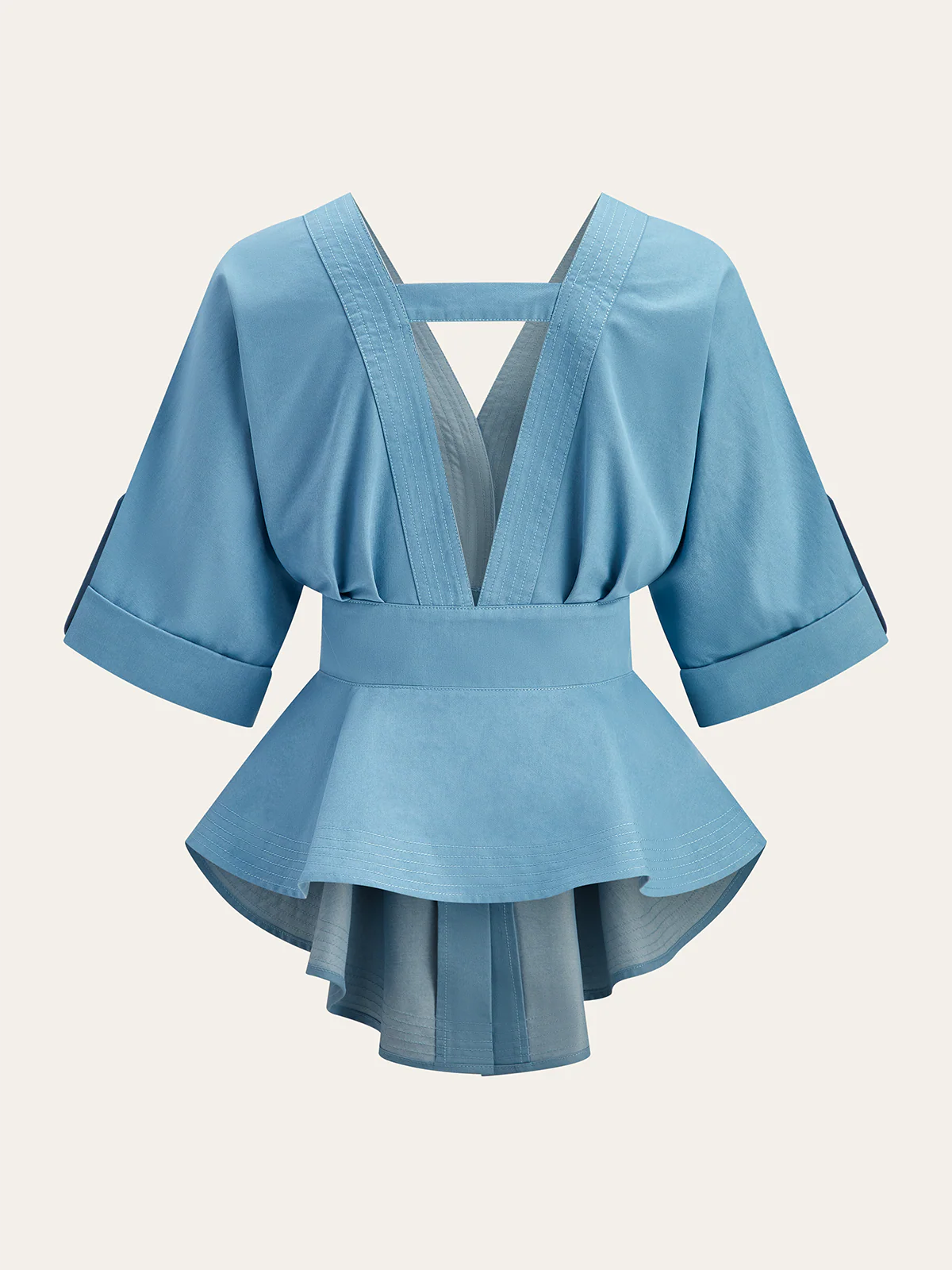 V-Neck Peplum Blouse - Takermore
