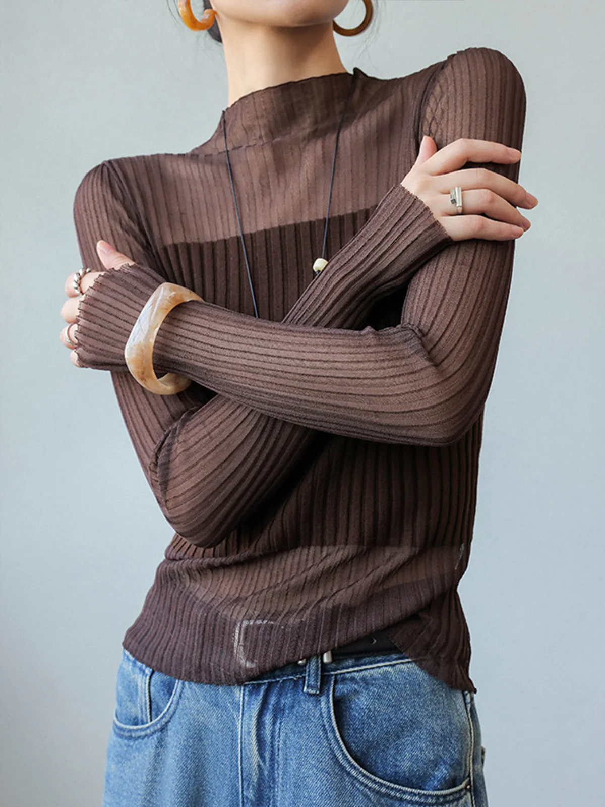 Sheer Panel Slim Sweater - Takermore