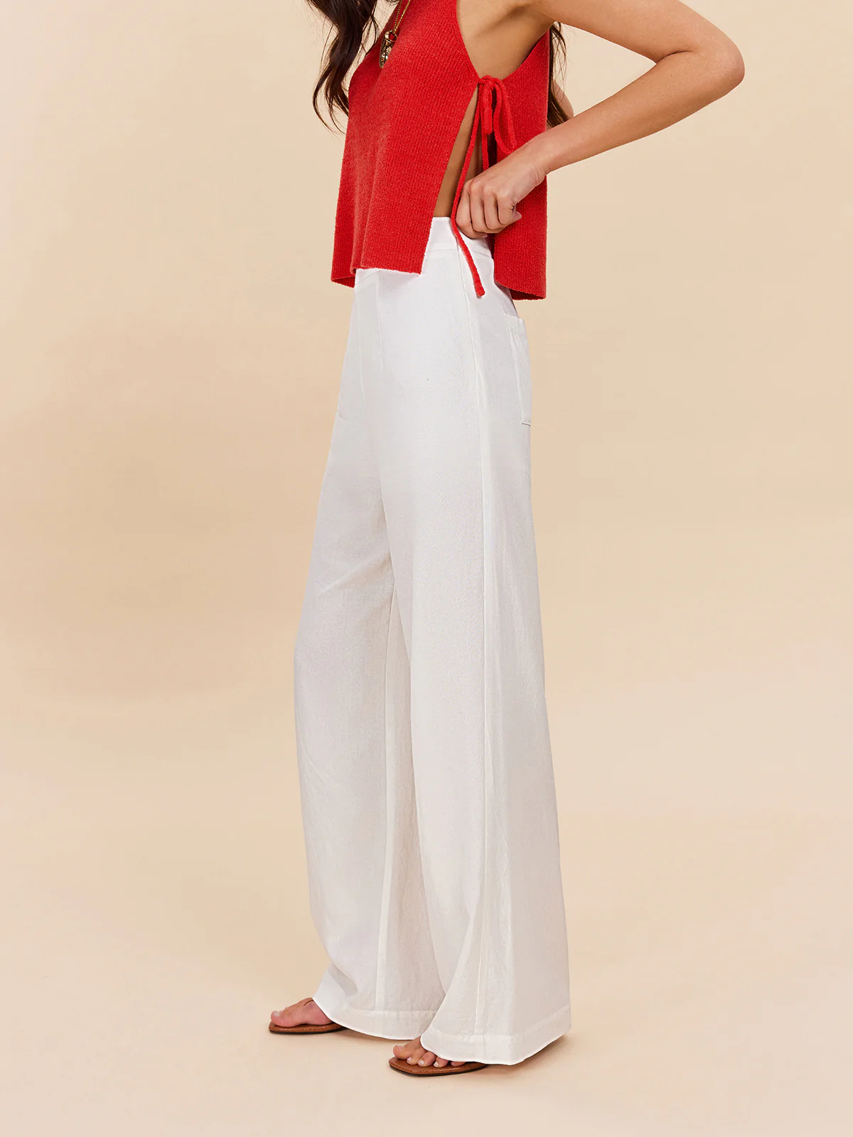 Cotton & Linen Semi-Sheer High-Waist Pants - Takermore