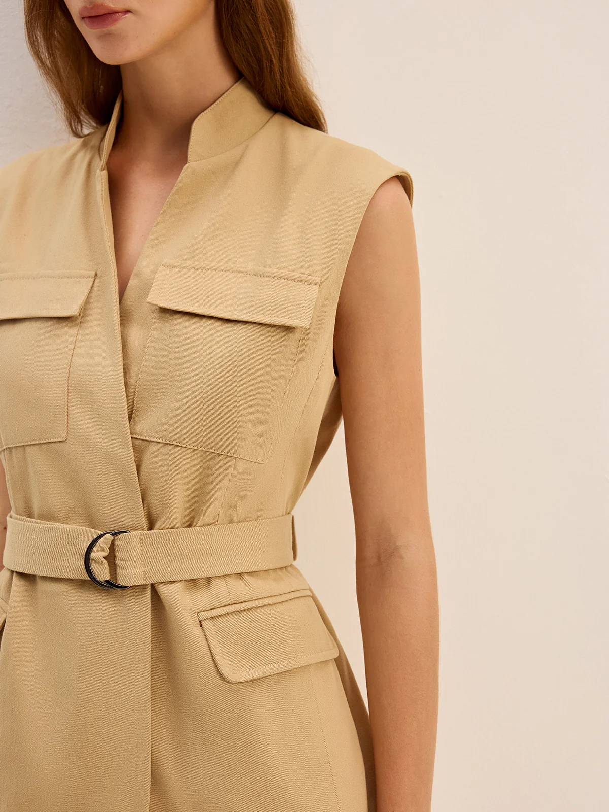 Belted Sleeveless Cargo Vest - Takermore