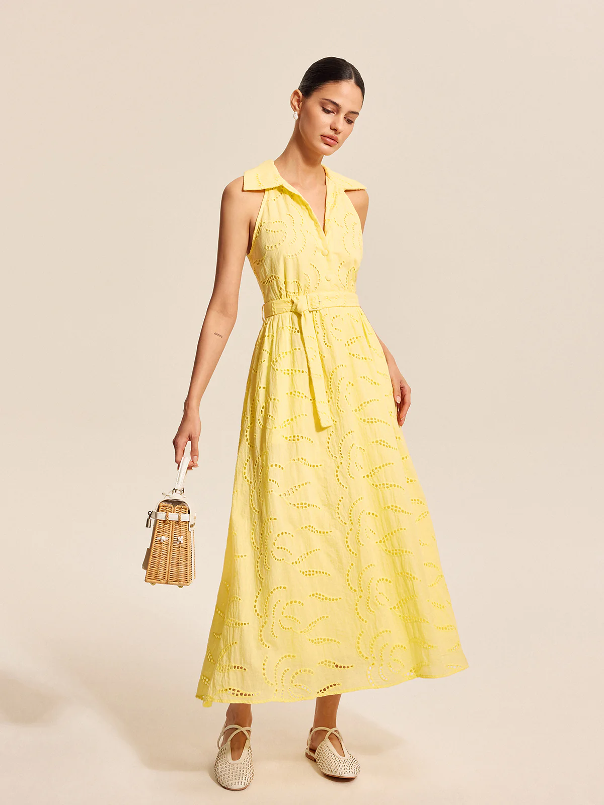 Cotton Belted Embroidered Dress - Takermore