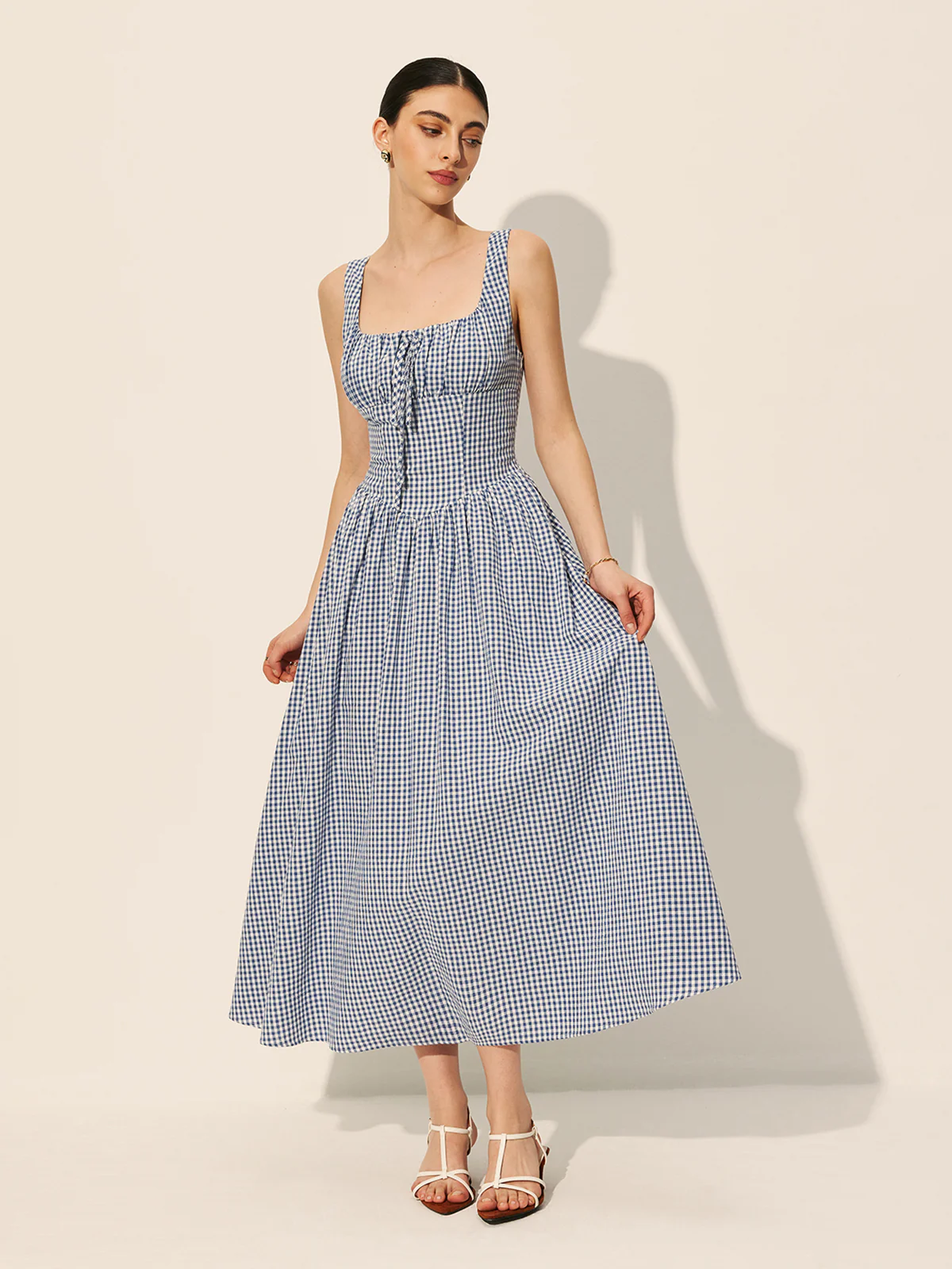 Cotton Checkerboard Tie-Front Dress - Takermore