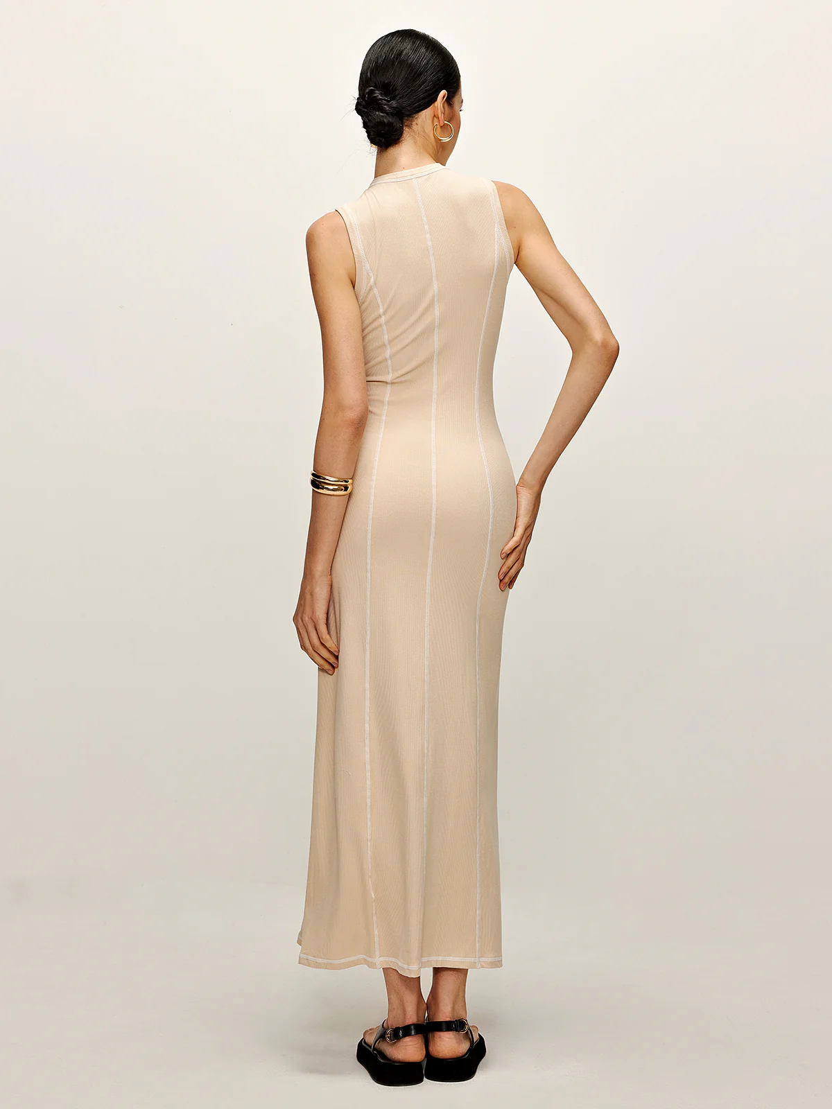 Contrast Piping Knit Tank Dress - Takermore