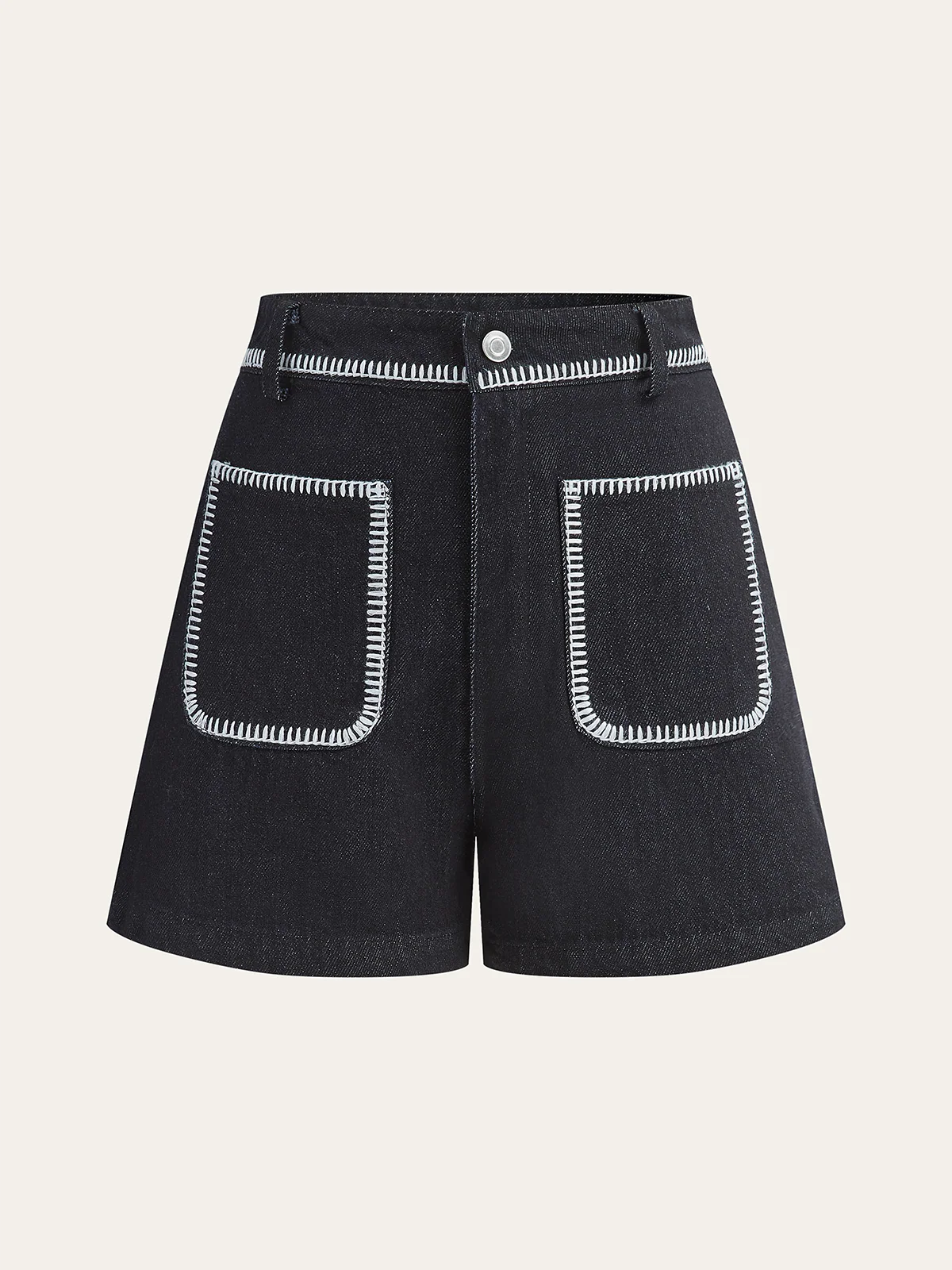 Contrast Trim Denim Shorts - Takermore