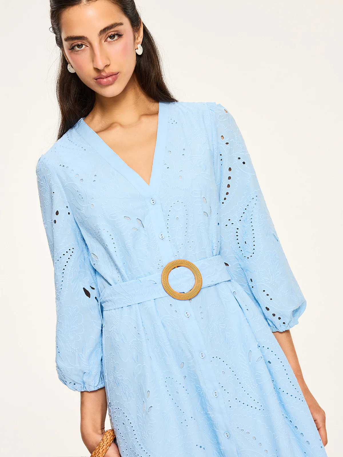 Belted Eyelet Mini Dress - Takermore