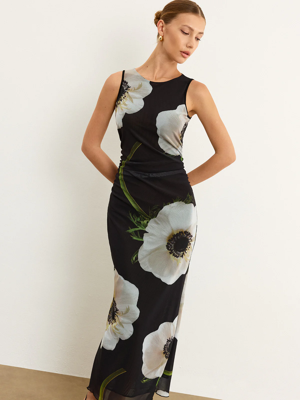 Sheer Floral Print Maxi Dress - Takermore