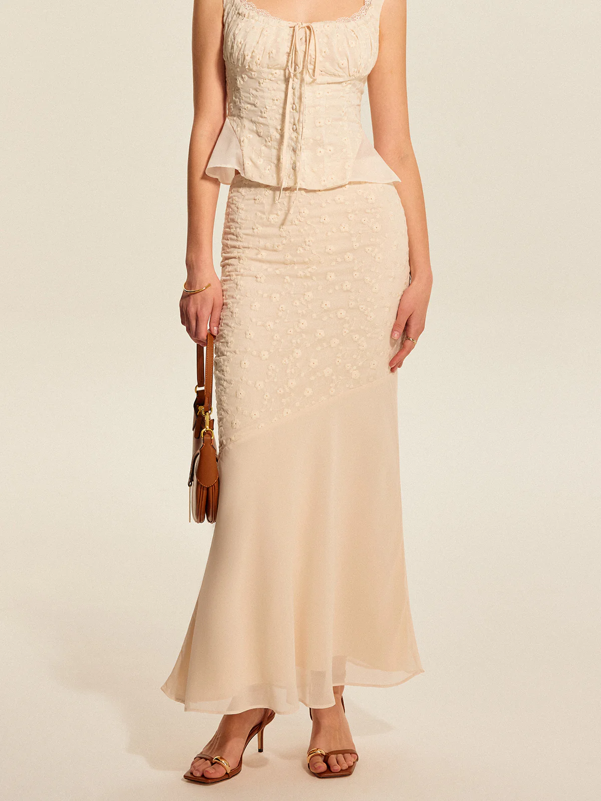 Semi-Sheer Floral Embroidered Panel Skirt - Takermore