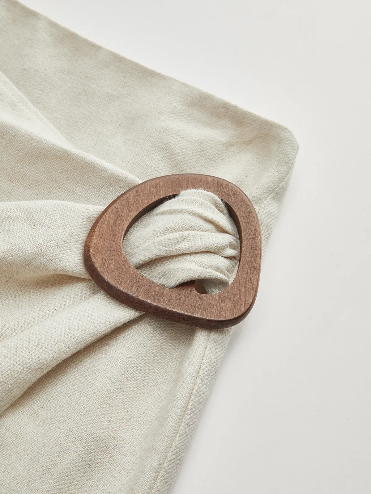 Linen Blend Wrap Midi Skirt with Wooden Buckle - Takermore