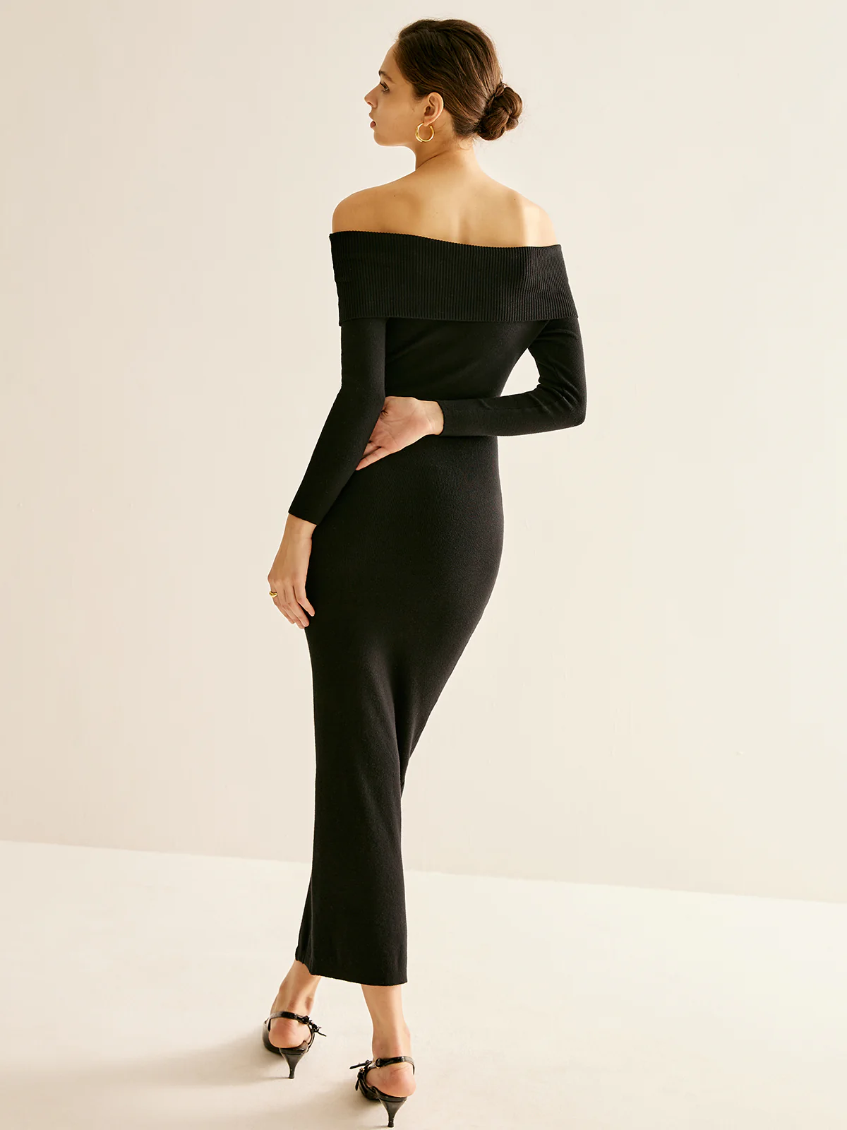 Off-Shoulder Split Sweater Dress - Takermore