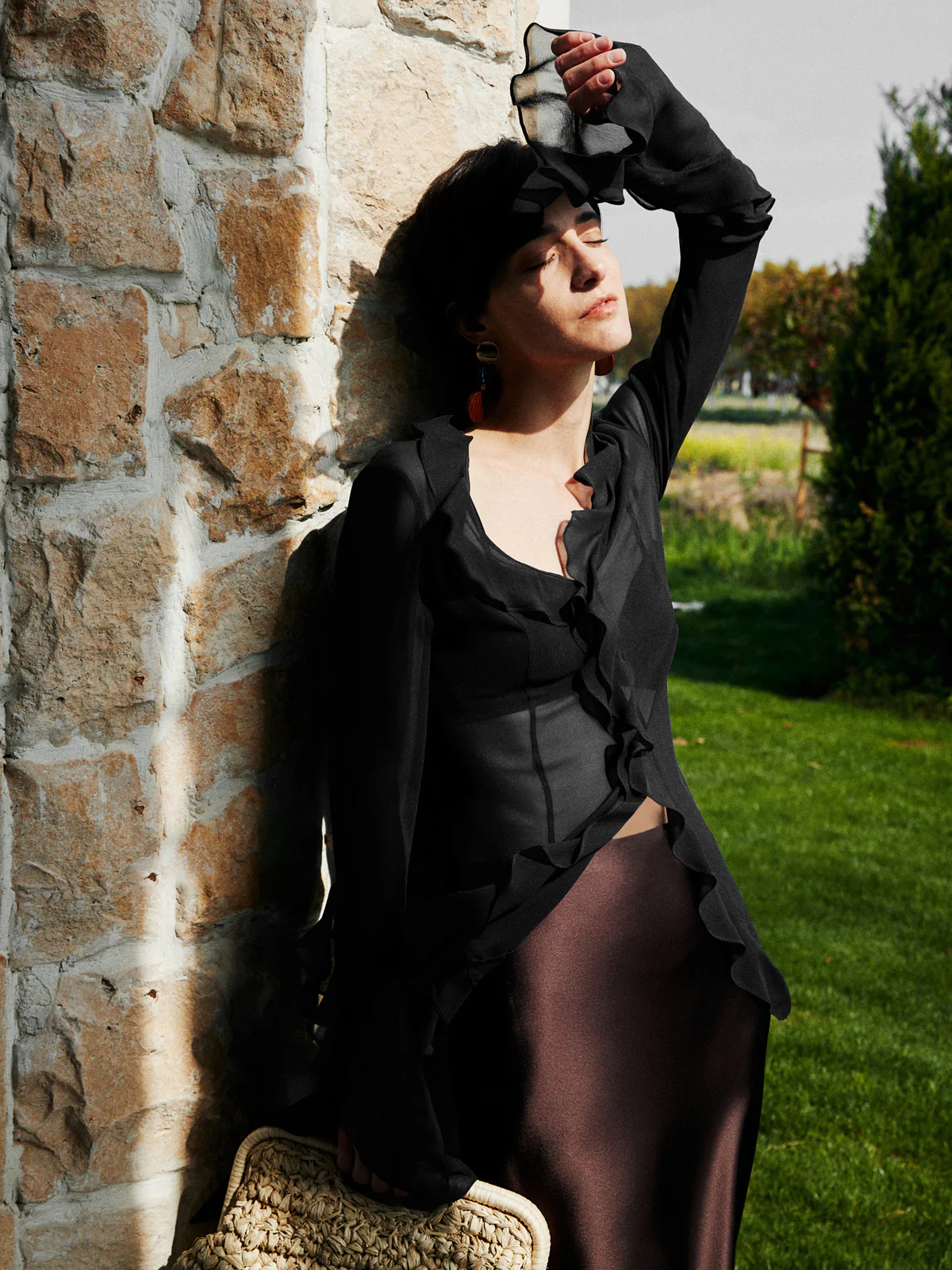 Semi-Sheer Ruffle Split Thin Blouse - Takermore