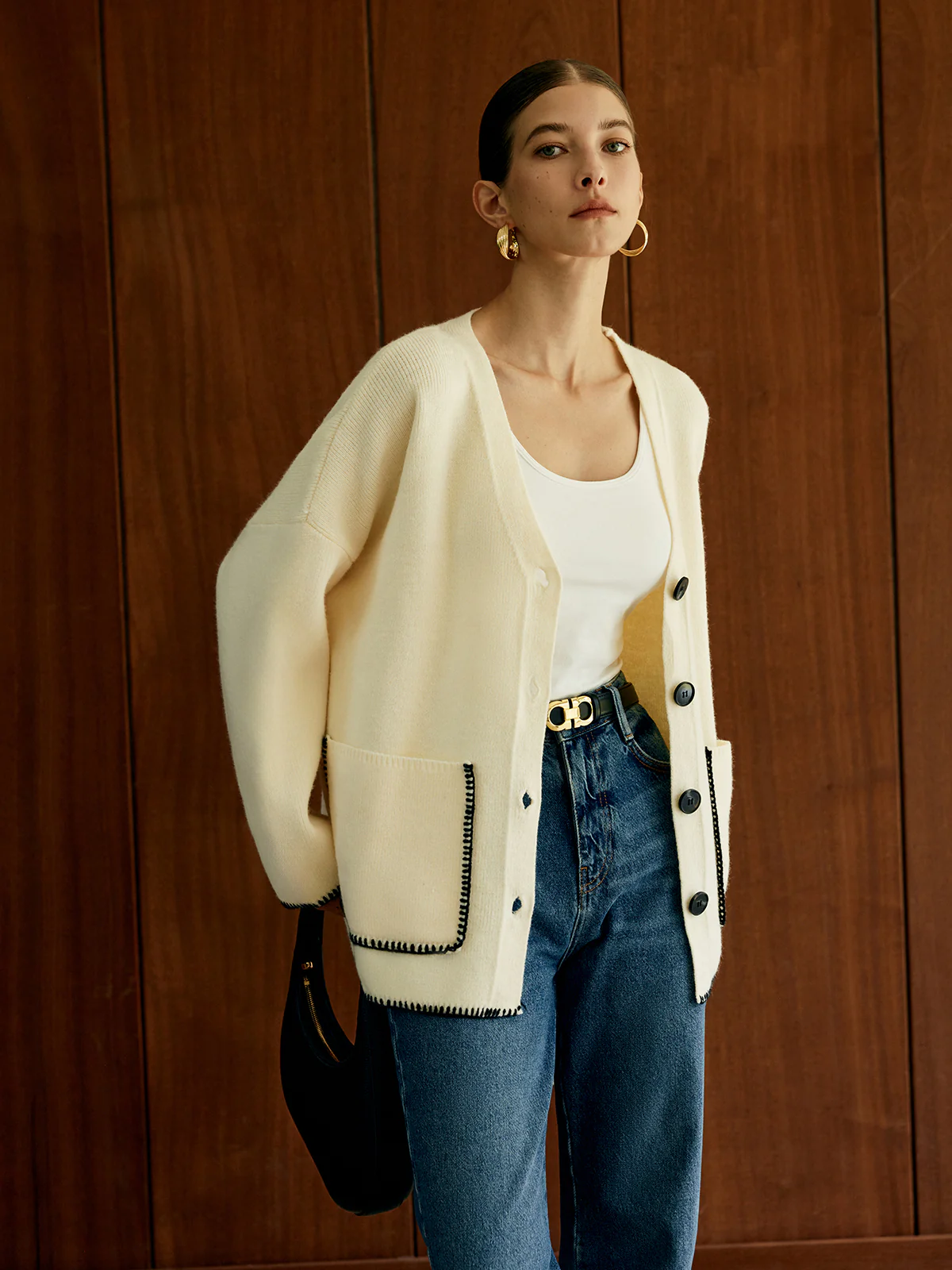 Contrast Trim Pockets Cardigan - Takermore