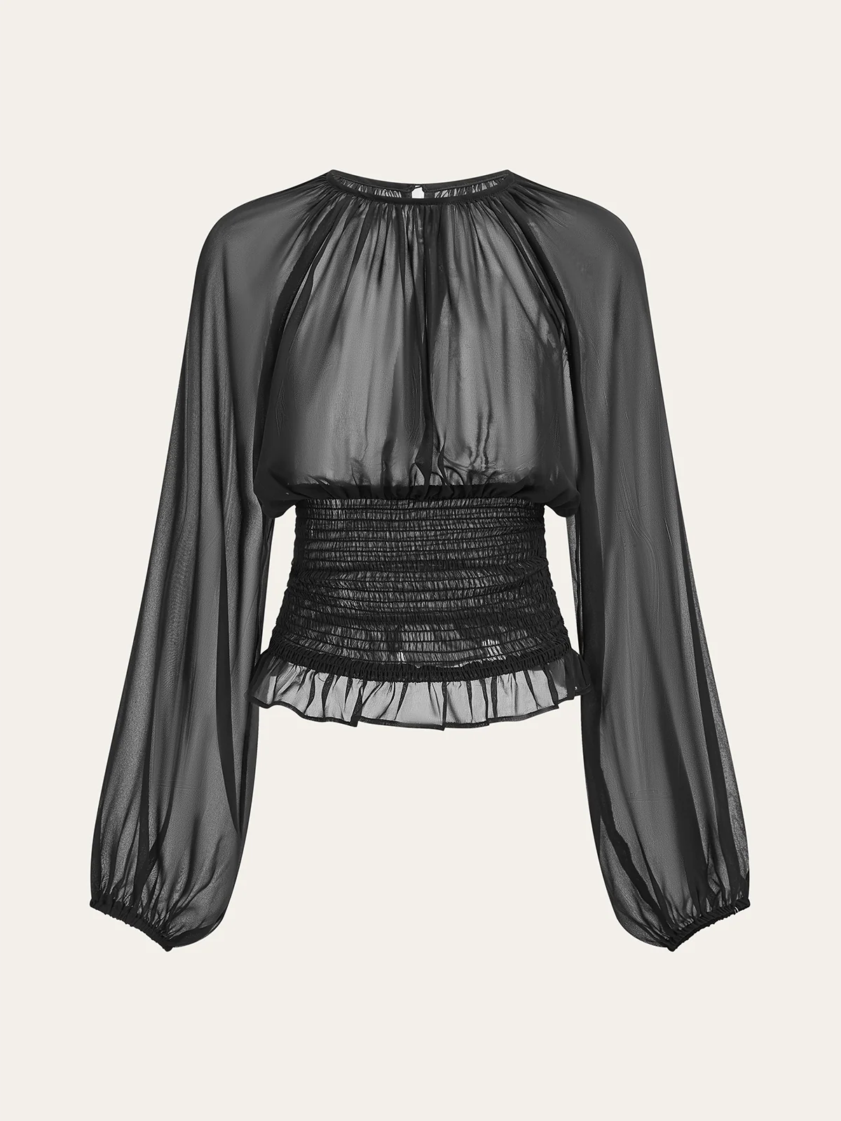 Sheer Chiffon Smocked Waist Blouse - Takermore