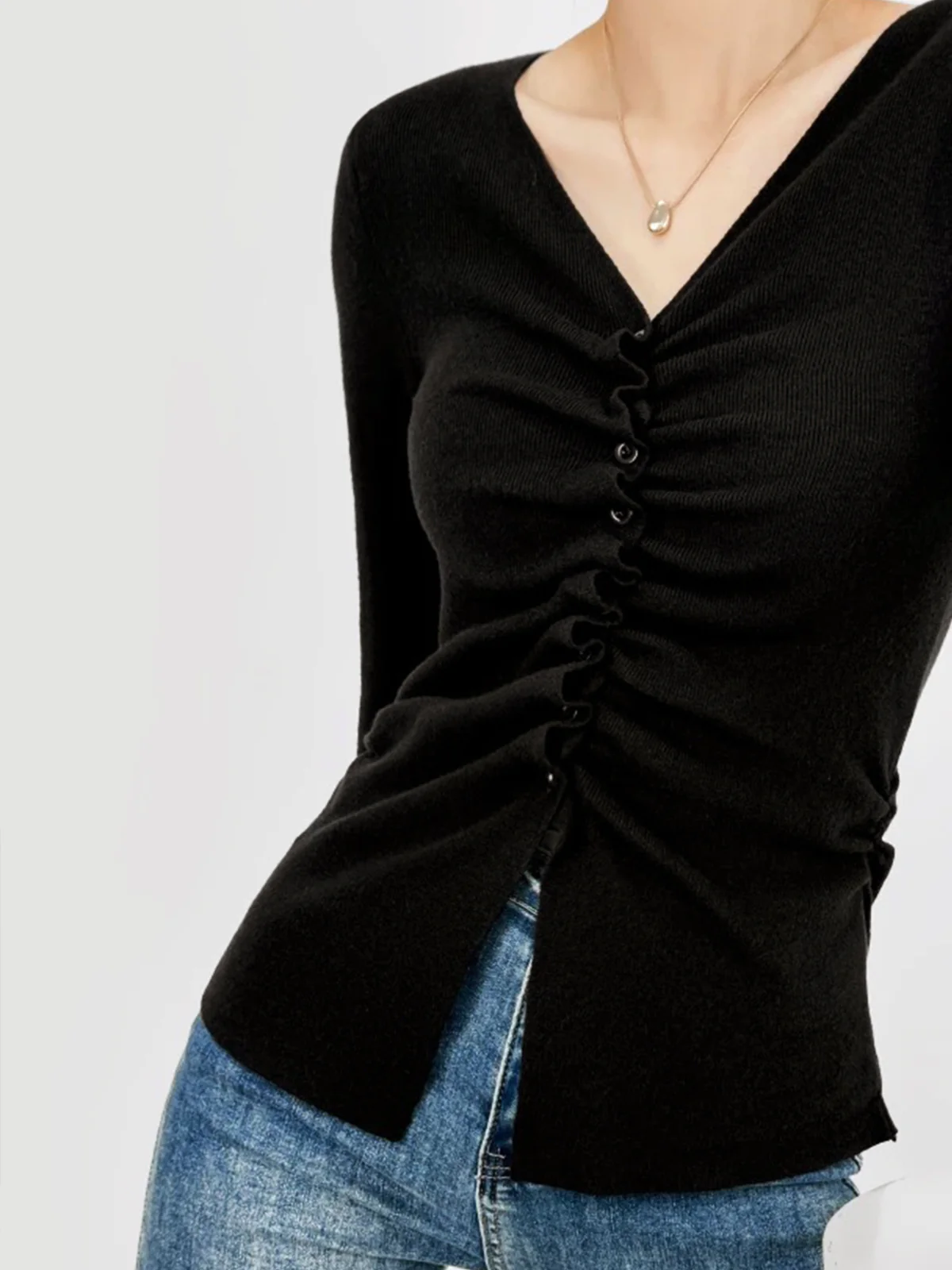 Elegant Button Pleated Knit Top - Takermore