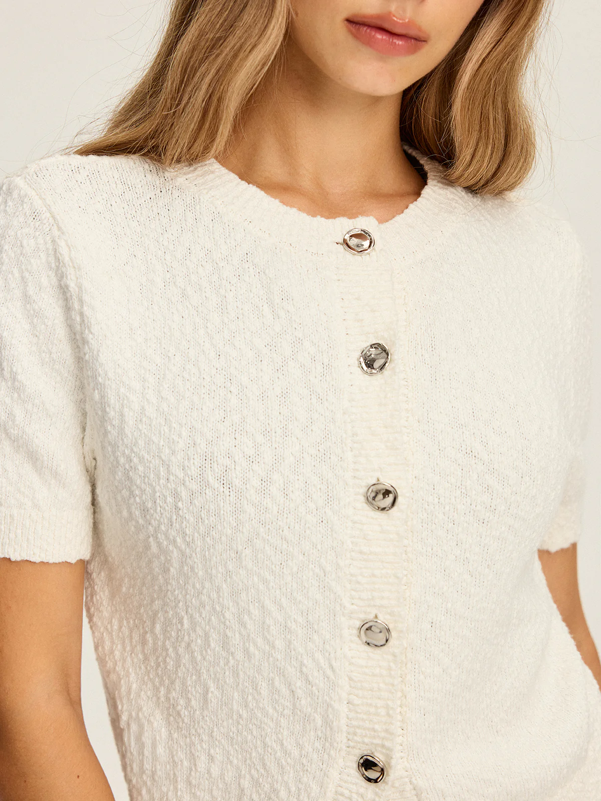 Textured Knit Short-Sleeve Cardigan - Takermore