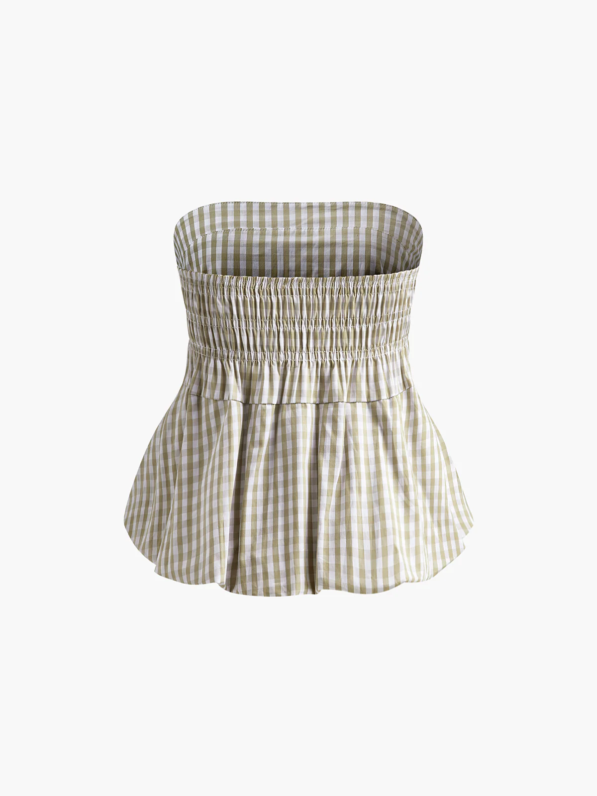 Puff Shirred Plaid Tube Top - Takermore