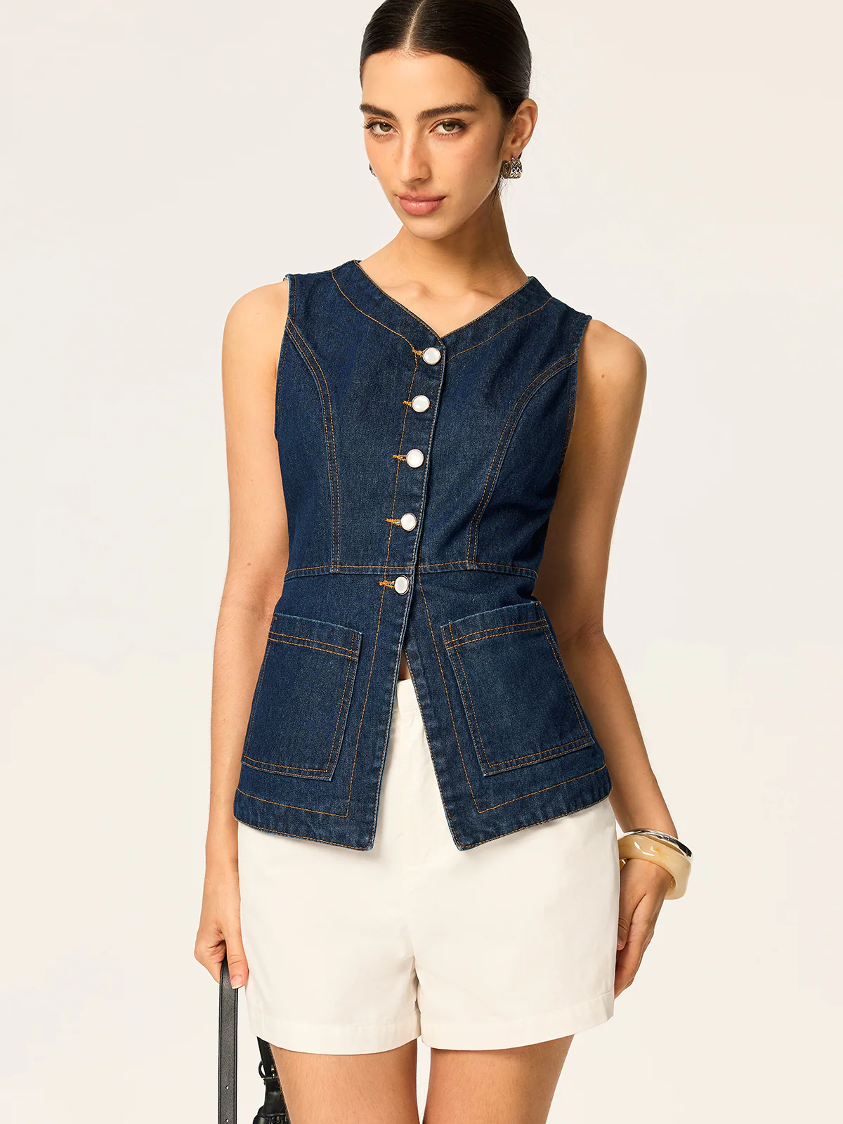 Denim Slim Button Sleeveless Vest - Takermore