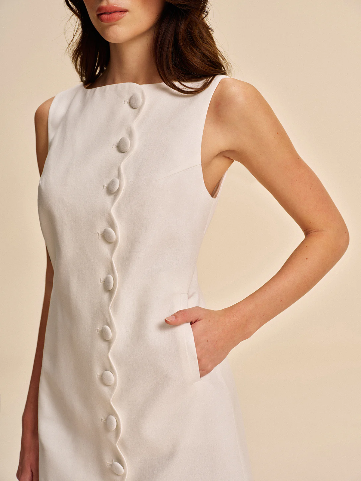 Button-Detail A-Line Dress - Takermore