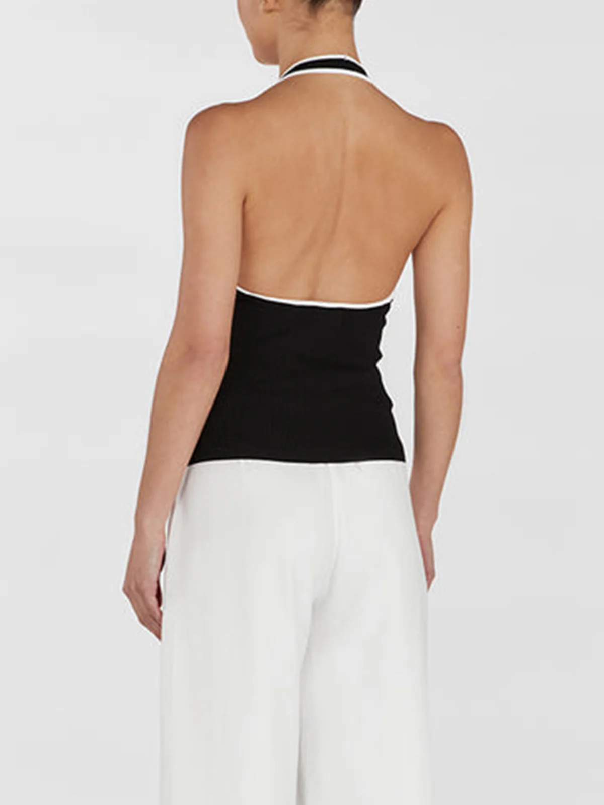 Contrast Trim Open Back Knit Top - Takermore