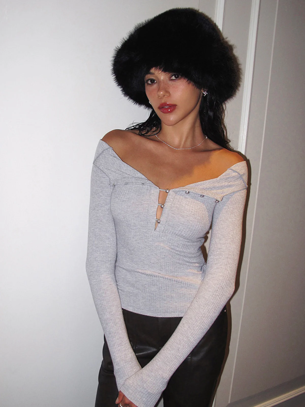 Pearl Button Cutout Skinny Top - Takermore