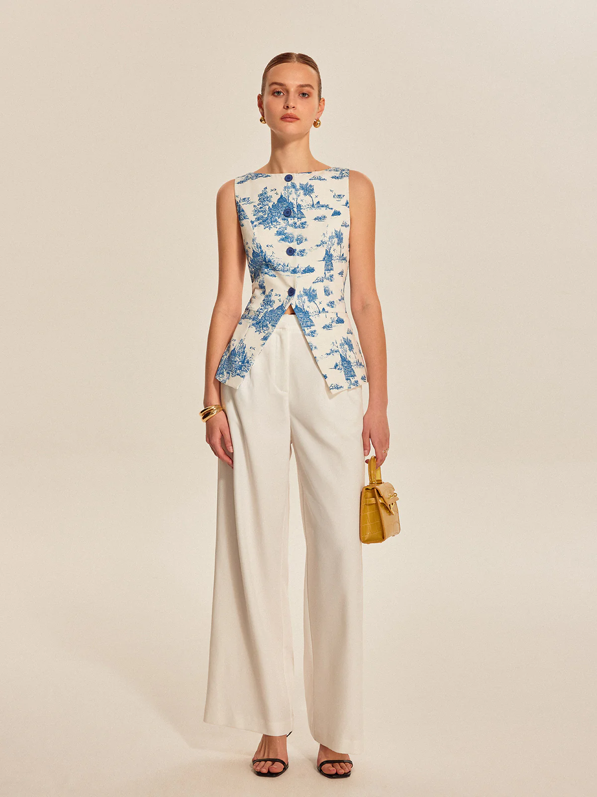 Printed Sleeveless Split Hem Vest - Takermore