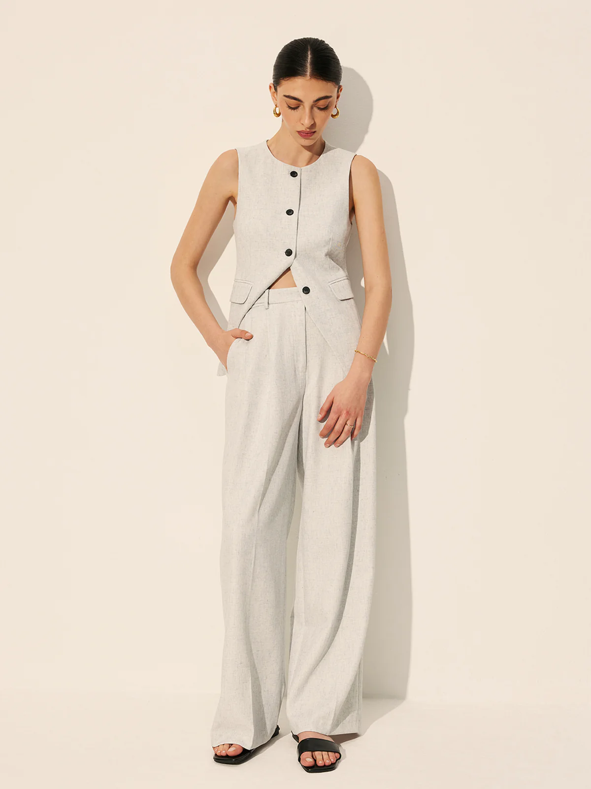 Mid-Waist Pleated Wide-Leg Pants - Takermore