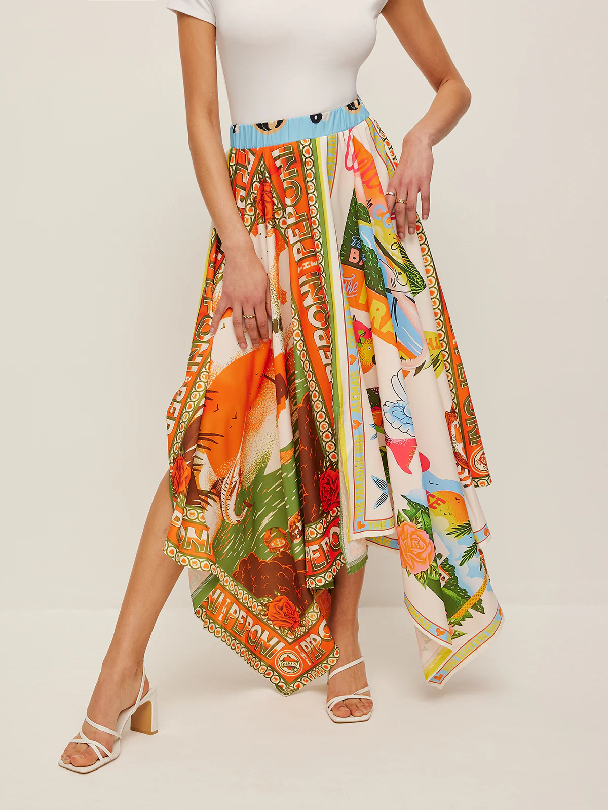 Printed Handkerchief Hem Skirt - Takermore