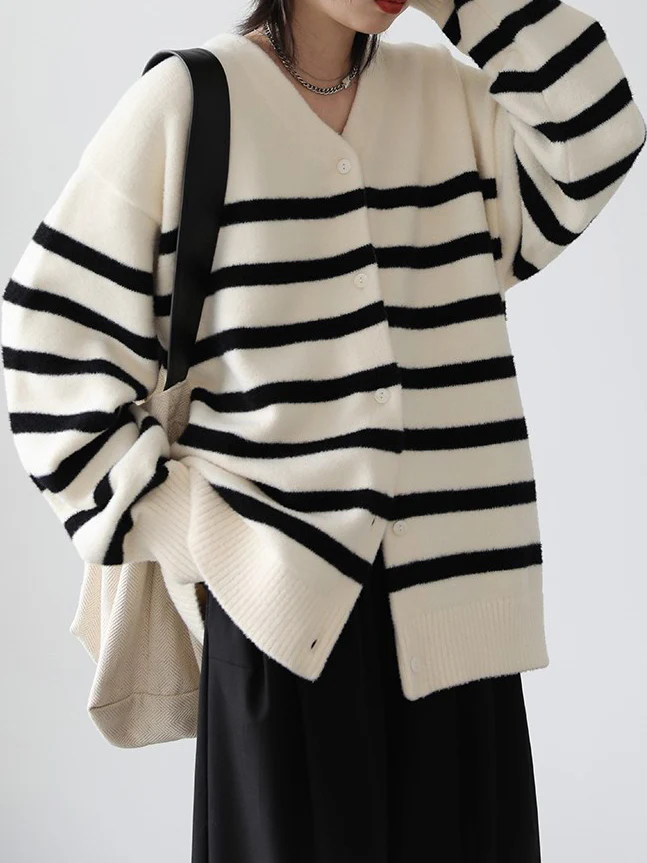 Soft Striped Stretch Cardigan - Takermore