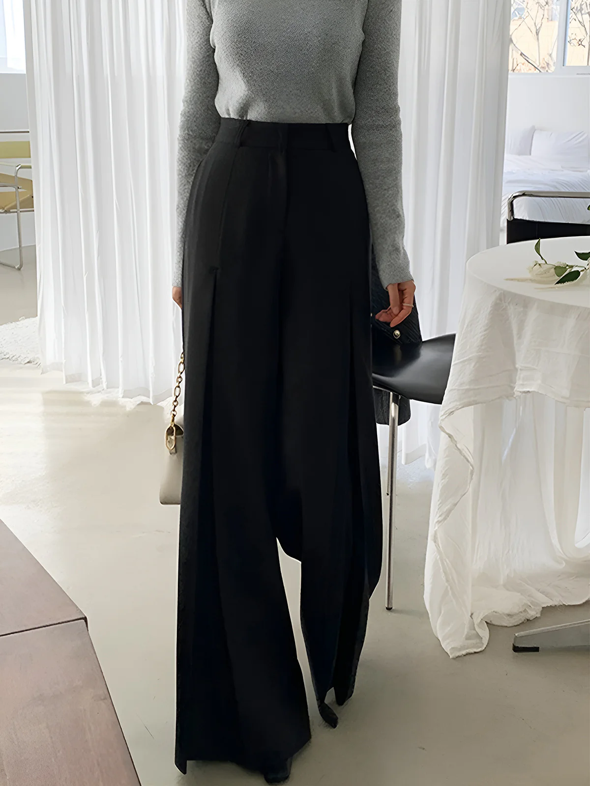 High-Waist Pleated Wide-Leg Pants - Takermore