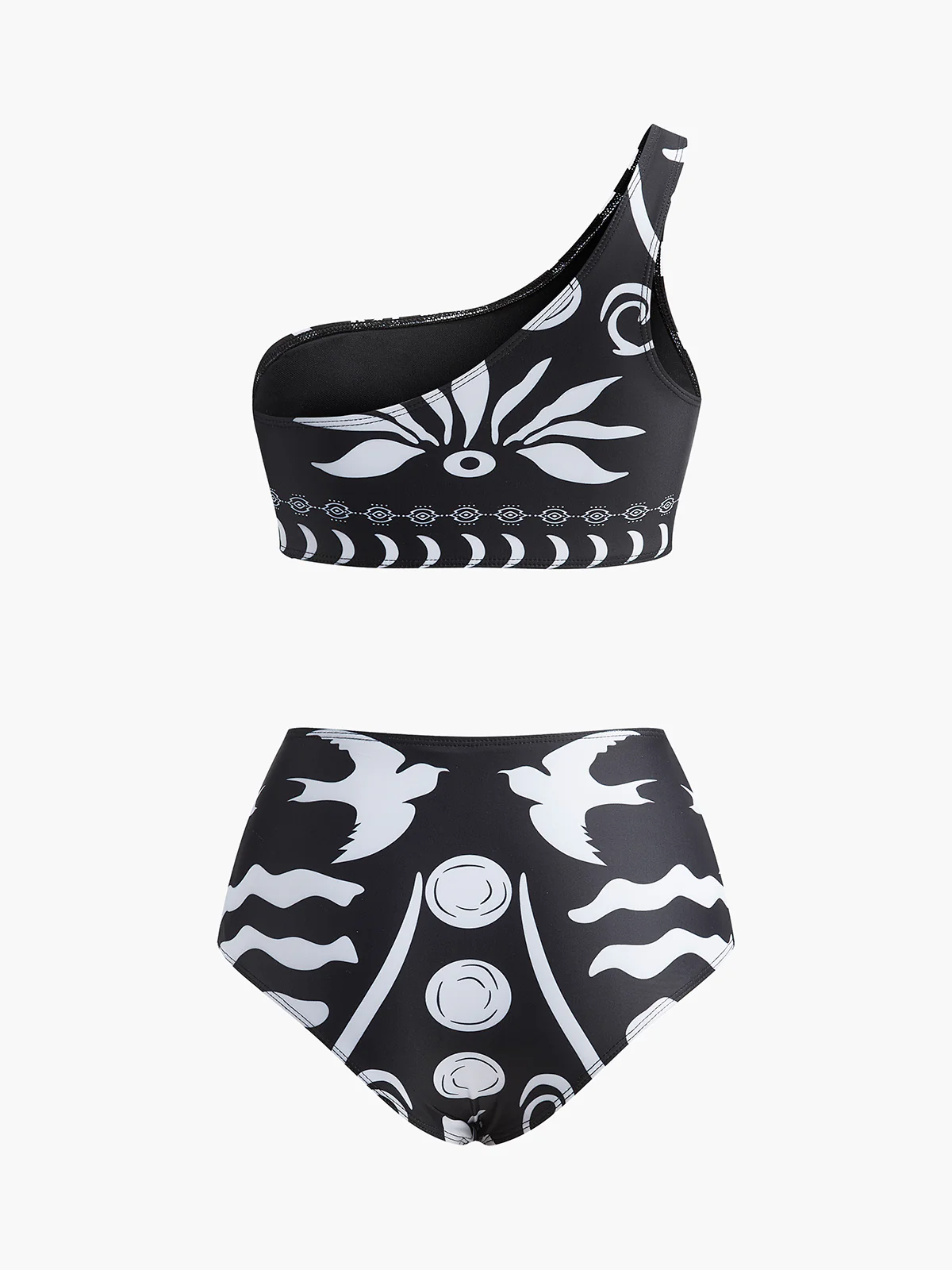 One-Shoulder Tribal Print Bikini Set - Takermore