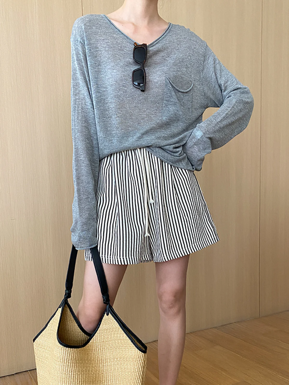 Pinstripe Drawstring Versatile Shorts - Takermore