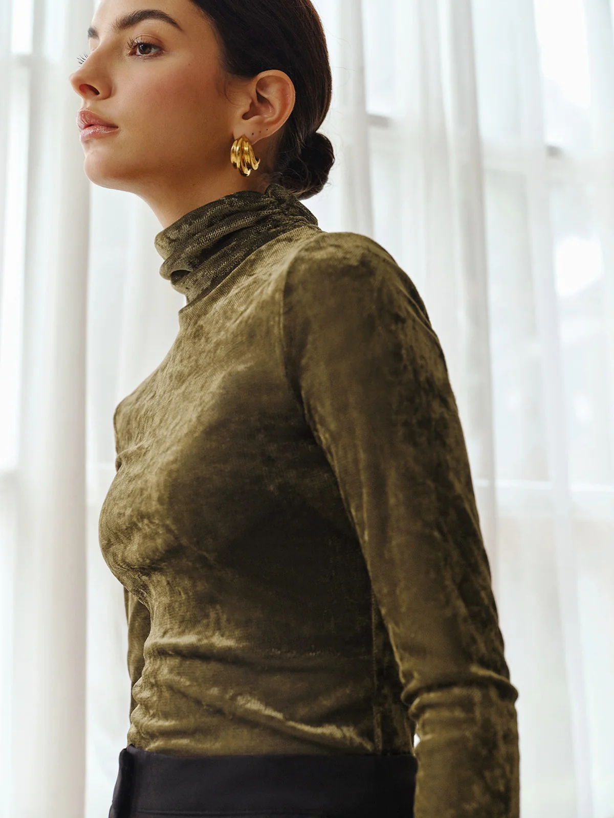 Turtleneck Semi-Sheer Velvet Top - Takermore