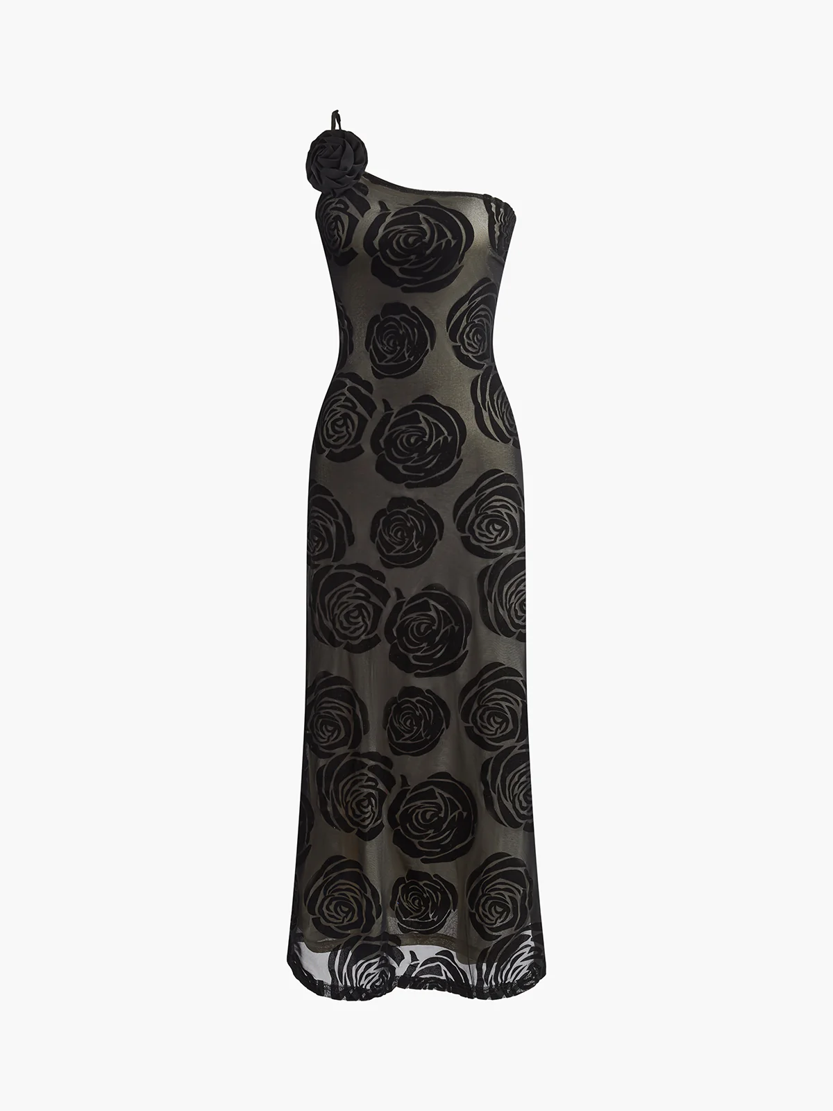 Jacquard Floral Asymmetrical Long Dress - Takermore