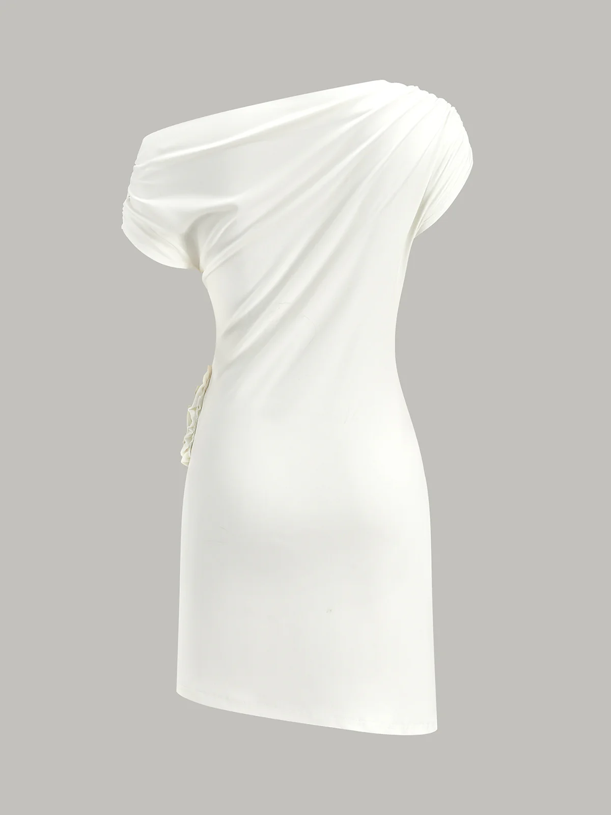 One-Shoulder Ruched Dress With Rosette Detail - Takermore
