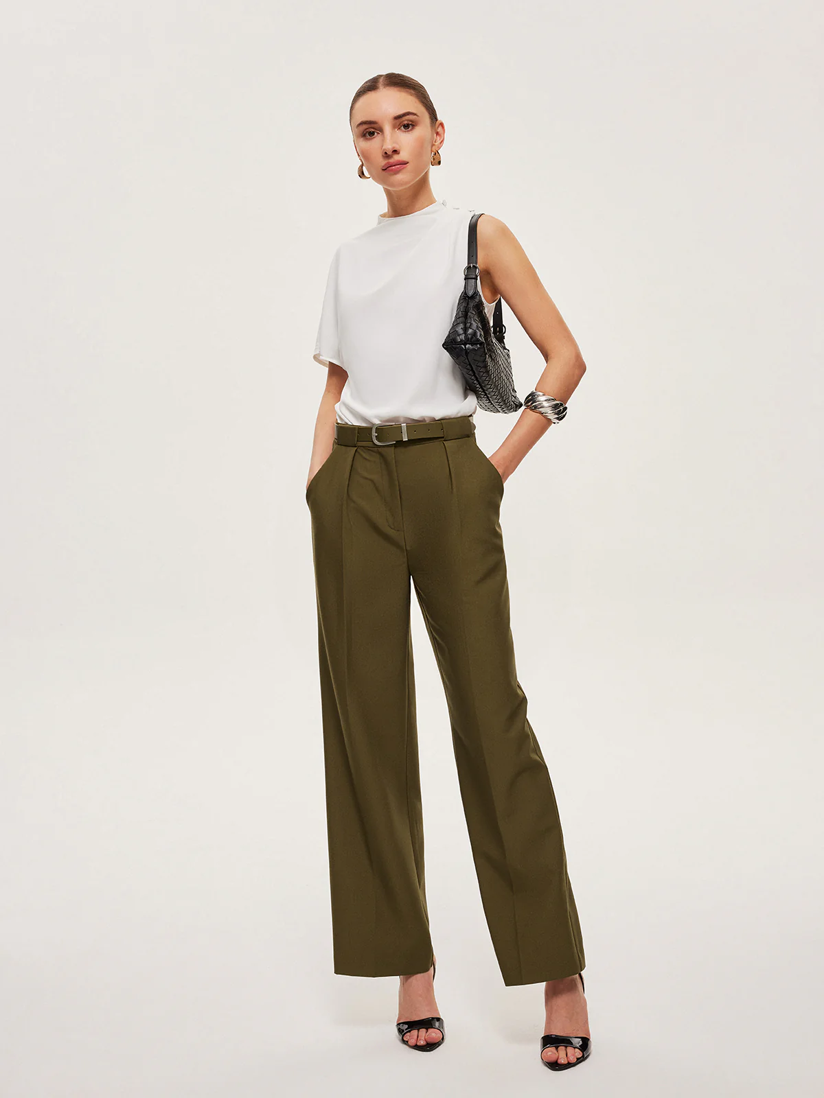 Mid-Waist Belted Straight-Leg Pants - Takermore