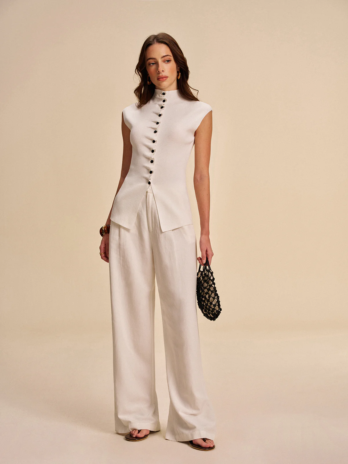 Button-Front Sleeveless Cardigan - Takermore