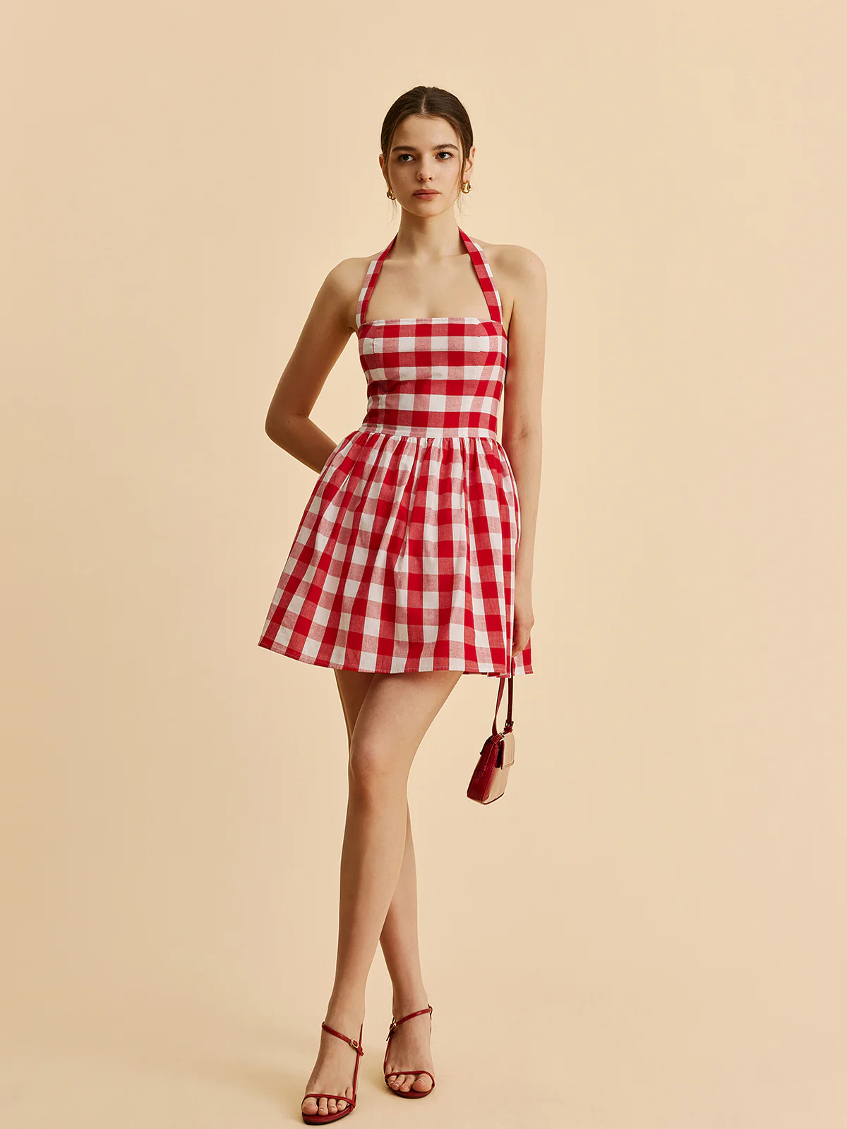 Plaid Halter Flare Dress - Takermore